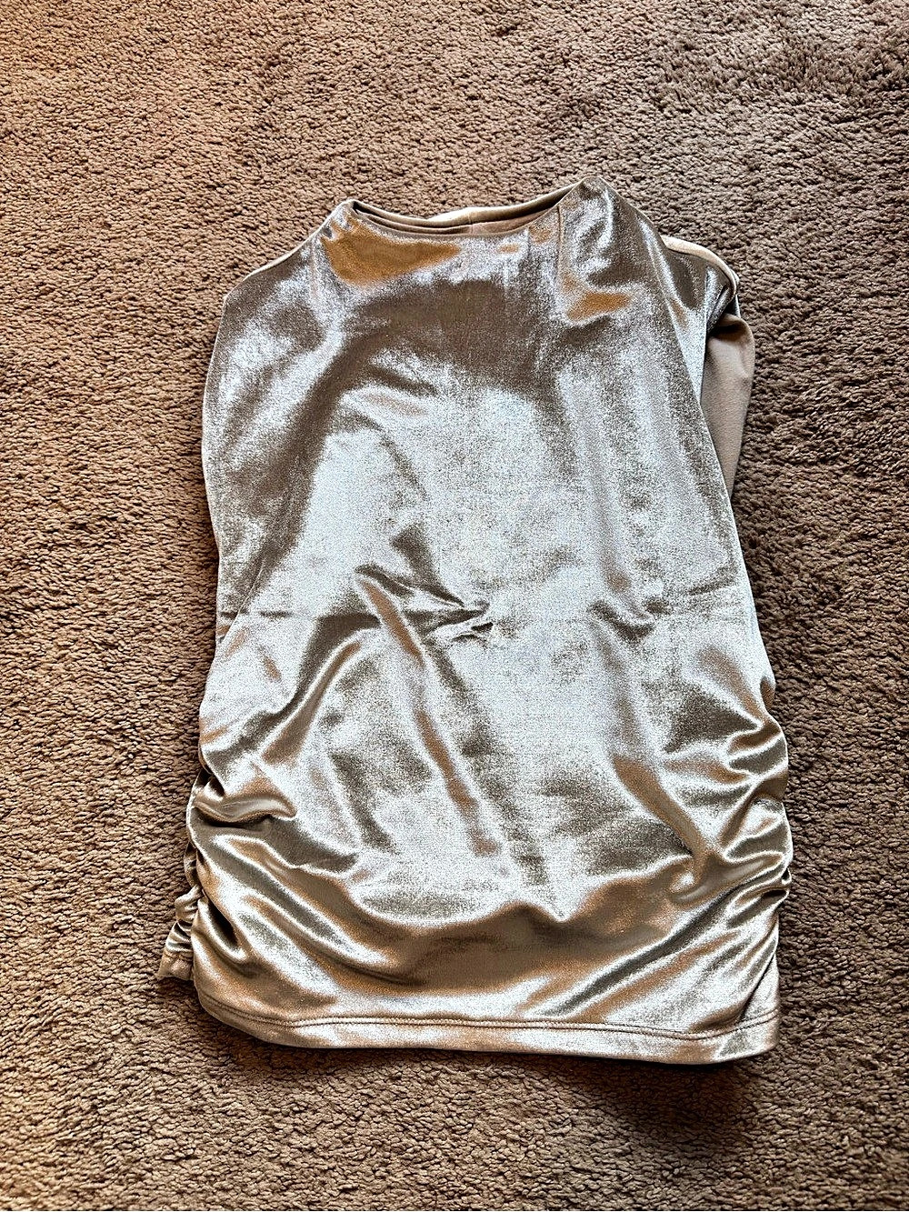 Abercrombie & Fitch Velvet Mock Neck Side Ruched Top Silver Small